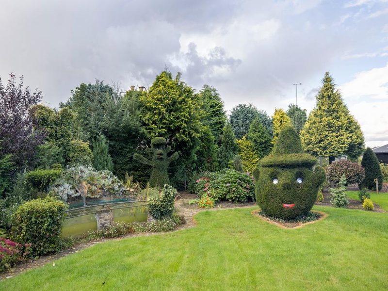De aangelegde tuin met vijver